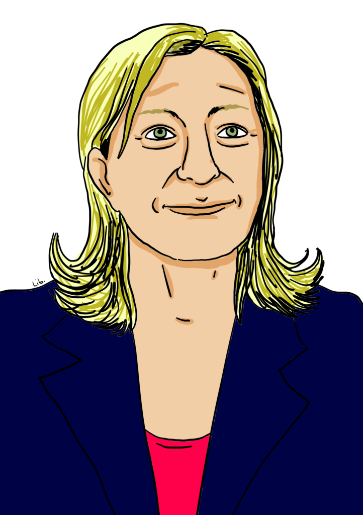 Retrato ilustrado de Marine Le Pen