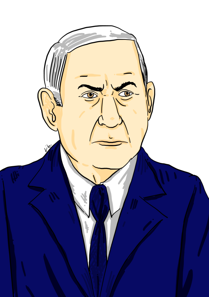 Retrato ilustrado de Benjamin Netanyahu