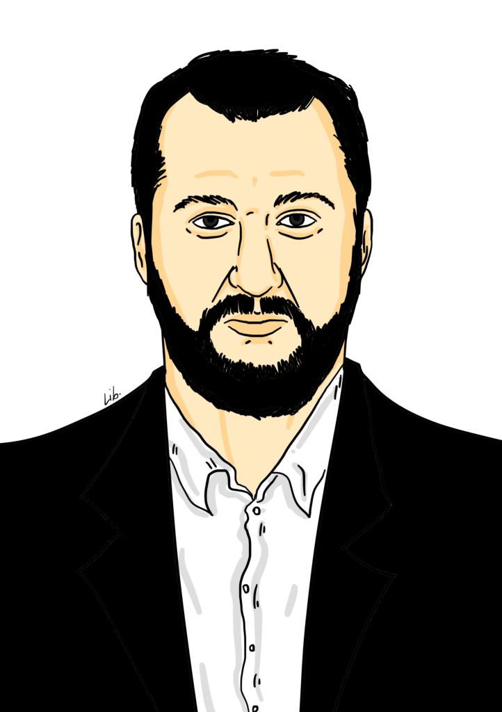 Retrato ilustrado de Matteo Salvini
