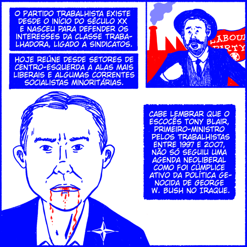 O Partido Trabalhista existe desde o início do século XX e reúne desde setores liberais a algumas alas à esquerda. Cabe lembrar que o escocês Tony Blair, primeiro-ministro entre 1997 e 2007, não só seguiu uma agenda neoliberal como foi cúmplice ativo da política genocida de George W. Bush no Iraque.