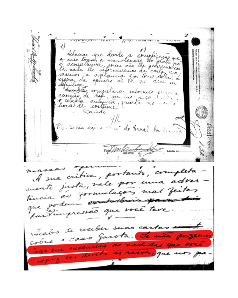 Cartas de Honório de Freitas Guimarães (Martins) e Lauro Reginaldo da Rocha (Bangu), em que relutam sobre a execução de Elza