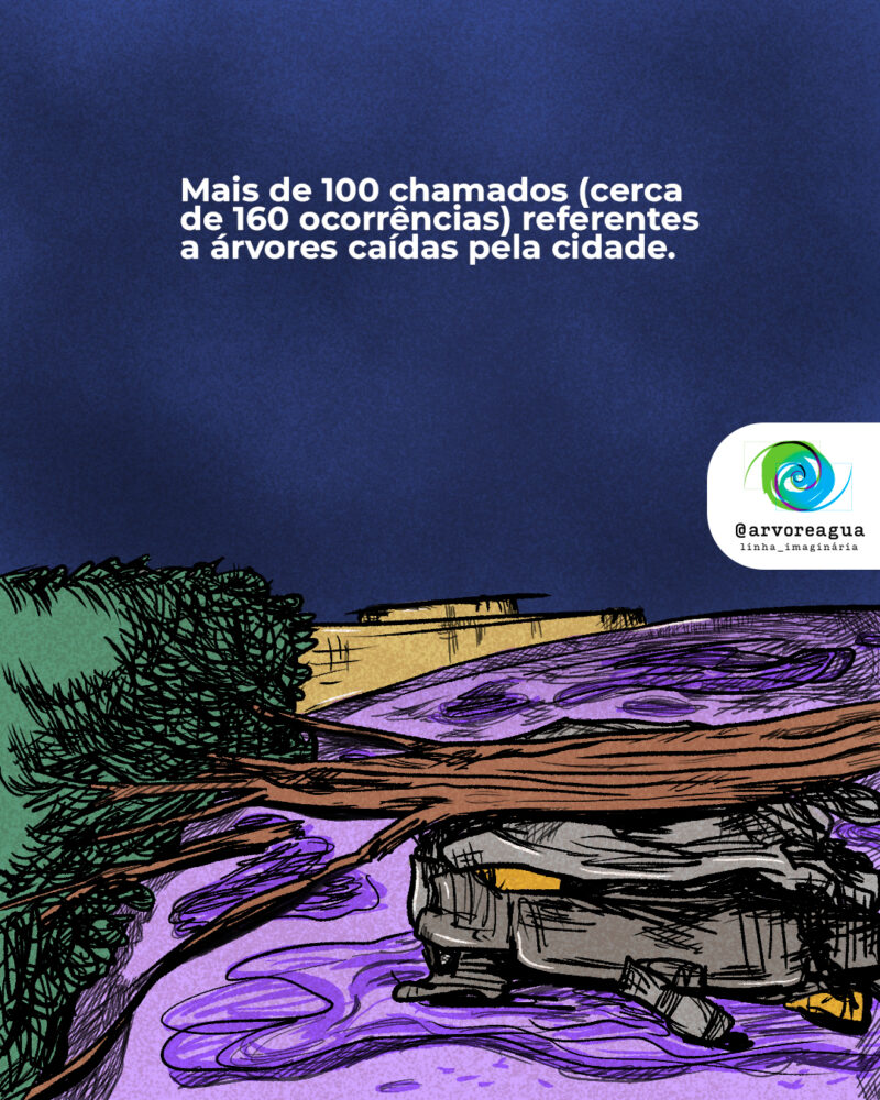 Mais de 100 chamados (mais de 160 ocorrências totais) referentes a árvores caídas pela cidade.